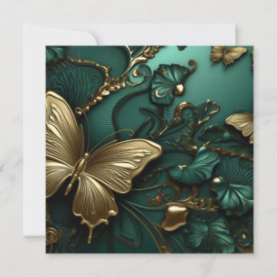 Custom Deep Green Flowers & Gold Butterflies