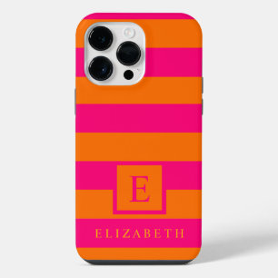 Custom Deep Pink Orange Colour Stripes iPhone 14 Pro Max Case