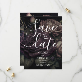 Custom Deep Purple Dusty Pink Rose Wedding Save The Date