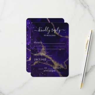 Custom Deep Purple Gold Wedding RSVP Card