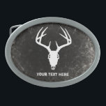 Custom Deer Hunting Skull Belt Buckles<br><div class="desc">Deer hunting themed belt buckle –  Deer skull with huge antlers - vector graphic that you can personalise with your own text. This would be the ultimate deer hunting belt buckle for the avid deer hunter or bow hunter!</div>