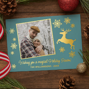 Custom Deer & Snowflakes On Teal Blue Green Gold