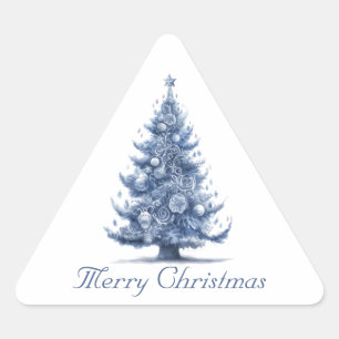 Custom Delft Blue and White Christmas Tree Triangle Sticker
