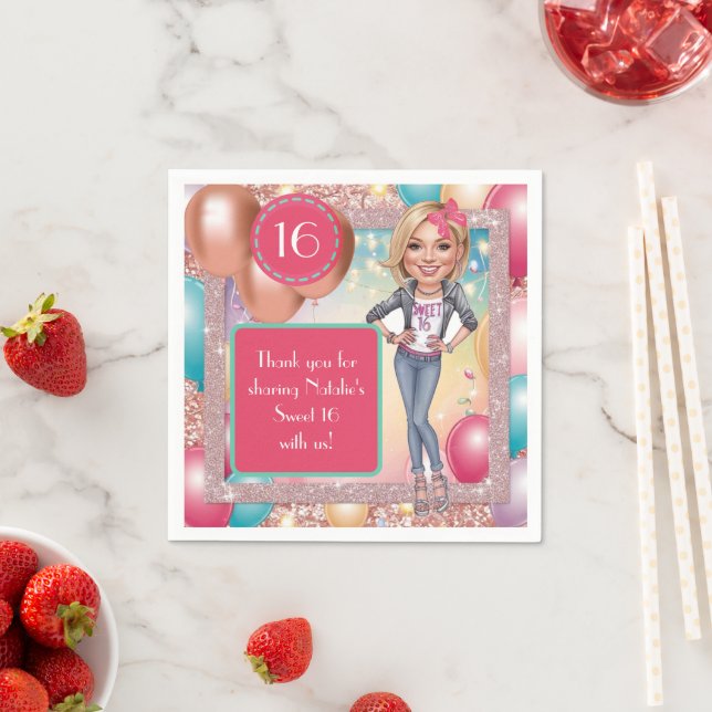 Custom Denim and glitter Sweet 16 Napkin (Insitu)