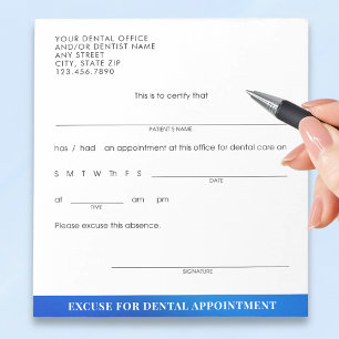 Custom Dental Appointment Excuse Blue Notepad