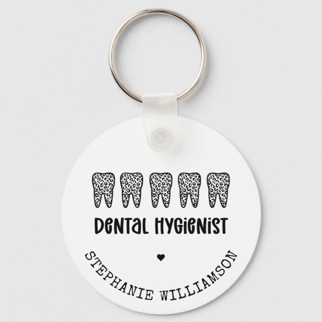 Custom Dental Hygienist Leopard Print Teeth Key Ring (Front)