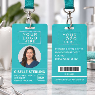 Custom Dental Hygienist Photo Logo Barcode ID Badge