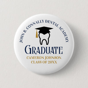Custom Dental School Graduation Navy Blue Gold 6 Cm Round Badge