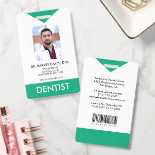 Custom Dentist Dental Medical Staff Green ID Badge