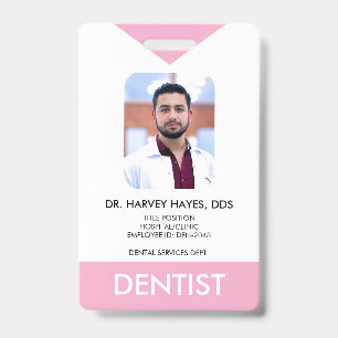 Custom Dentist Dental Medical Staff Pink ID Badge
