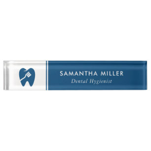 Custom Dentist Logo White & Navy Blue Monogram Nameplate