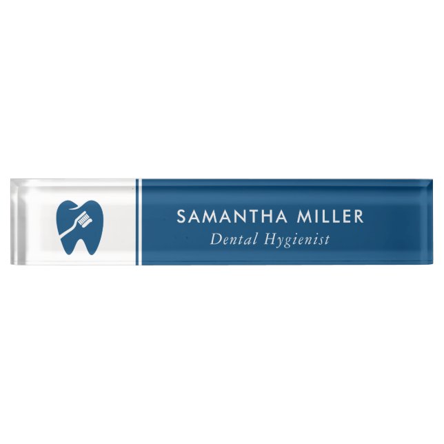 Custom Dentist Logo White & Navy Blue Nameplate (Front)