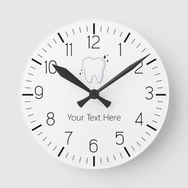 Custom Dentist Office Dental White Tooth Clock  (Front)
