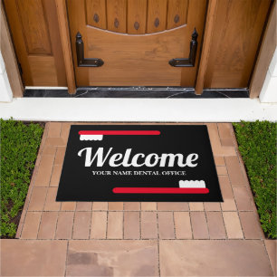 Custom dentist practice doormat with toothbrush