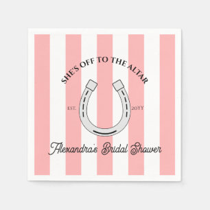 Custom Derby Shower Pink Cabana Stripes Horseshoe Napkin