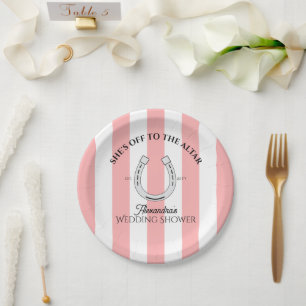 Custom Derby Shower Pink Cabana Stripes Horseshoe Paper Plate