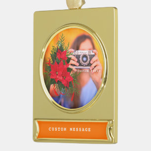 Custom Design Christmas Ornament, Custom Photo Gold Plated Banner Ornament