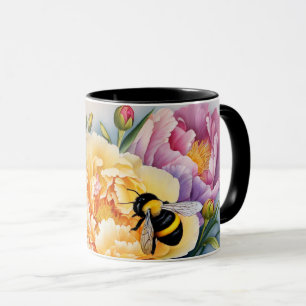 Custom Design Coffee Mug Peonies and the Bee