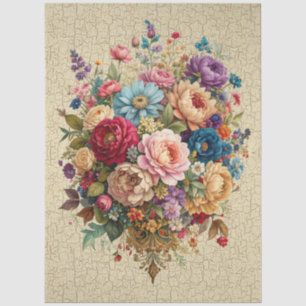 Custom Design Floral Crackle Effect Decoupage Tissue Paper