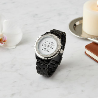 Custom Design Rhinestone Black Band Women's Watch