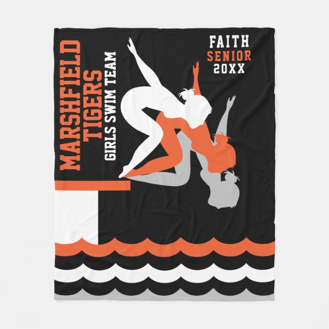 Custom Design - Swim Dive Team - Orange and Black  Fleece Blanket (Front)
