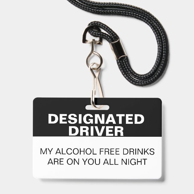 Custom Designated Driver No Alcohol ID Badge (Front with Lanyard)