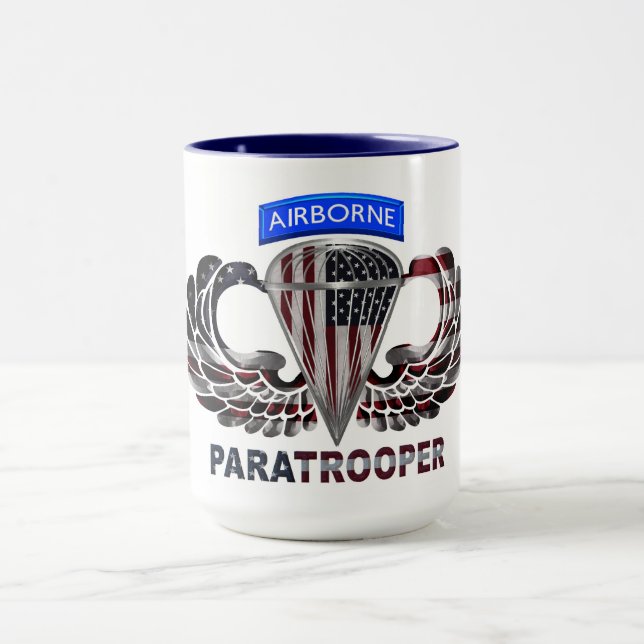 Custom Designed American Airborne Paratrooper Flag Mug (Center)