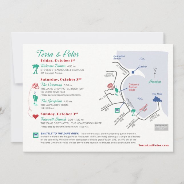 Custom Designed Wedding Day Itinerary Map FOR T&P Invitation (Front)