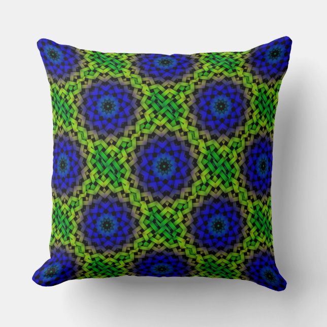 Custom Designer Blue Green Lattice Pattern Pillow (Front)