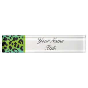 Custom Desk Name Plate Leopard blue green Name