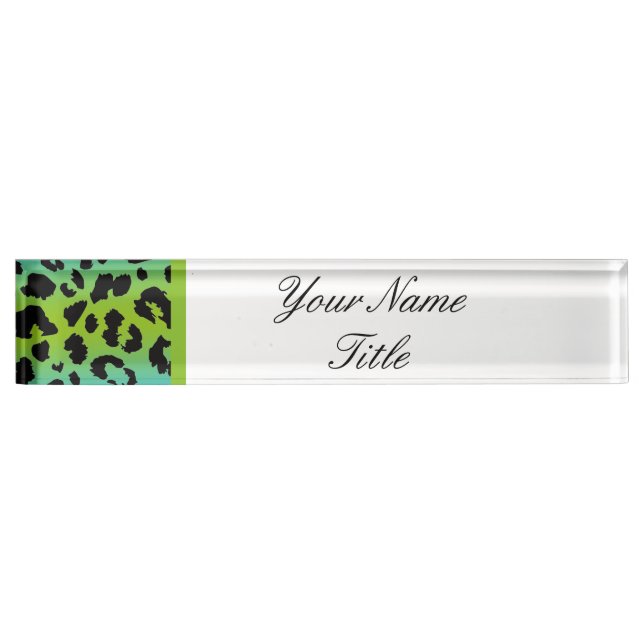 Custom Desk Name Plate Leopard blue green Name (Front)