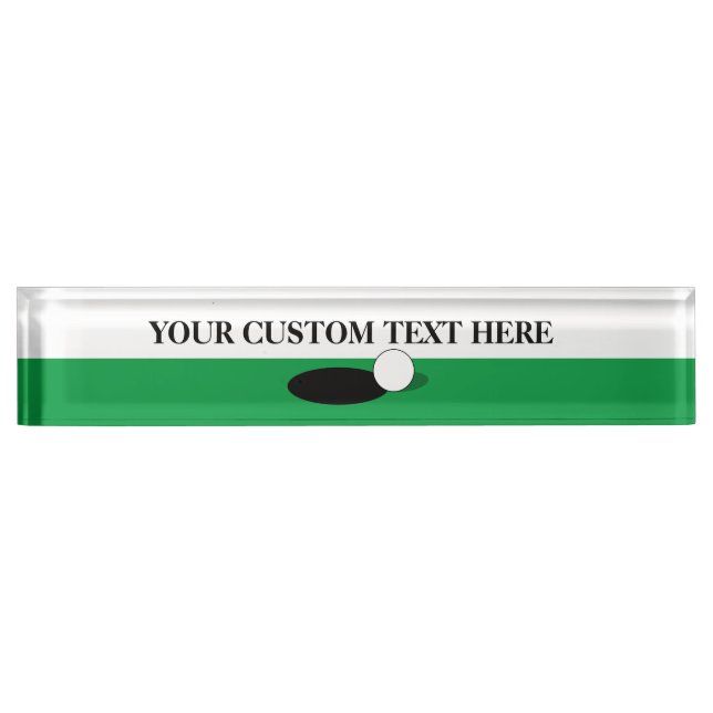 Custom desk name plate with green golf ball design (Front)