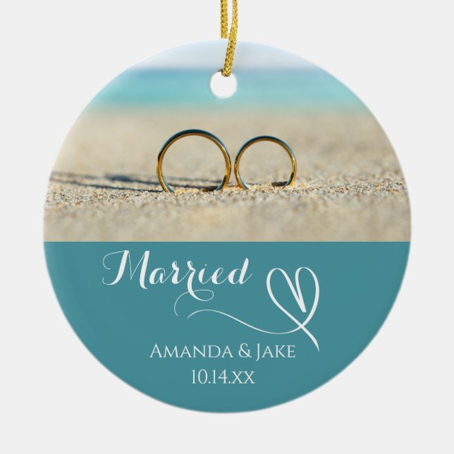 Custom Destination Beach Wedding Ceramic Tree Decoration (Front)