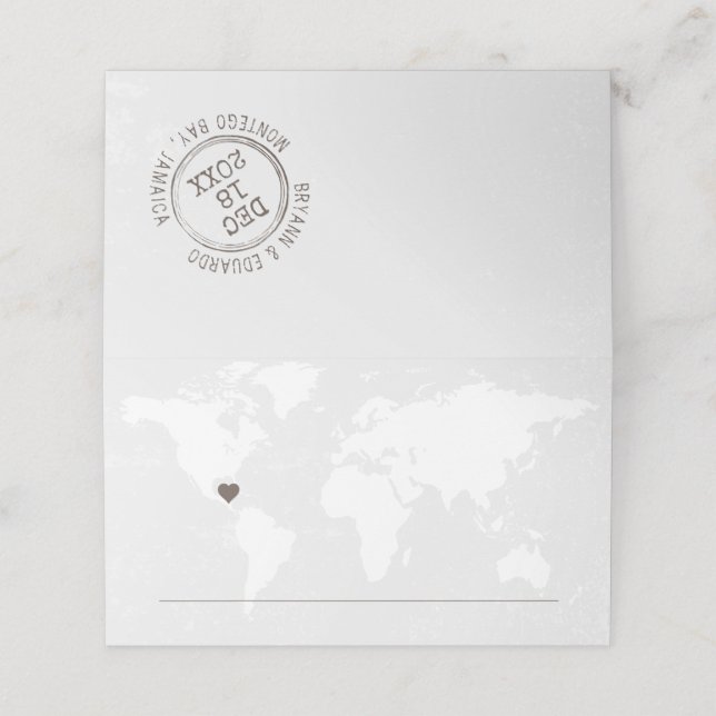 Custom Destination Stamp World Map ALL EDITABLE Place Card (Outside Unfolded)