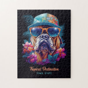 Custom Destination Tropical Vacation Dog Jigsaw Puzzle