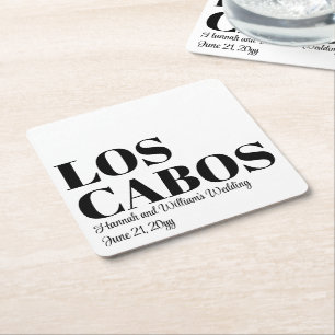 Custom Destination Wedding Welcome to Los Cabos Square Paper Coaster