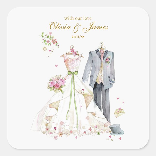 Custom details Bride & Groom  Square Sticker (Front)