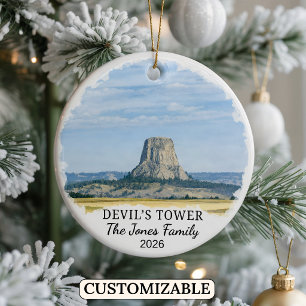 Custom Devil’s Tower National Monument, Wyoming Ceramic Tree Decoration