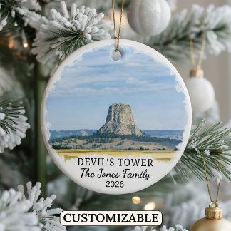 Custom Devil’s Tower National Monument, Wyoming Ceramic Tree Decoration