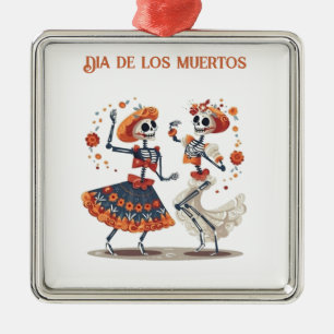 Custom Día de los Muertos Dancing Skeleton Couple Metal Tree Decoration