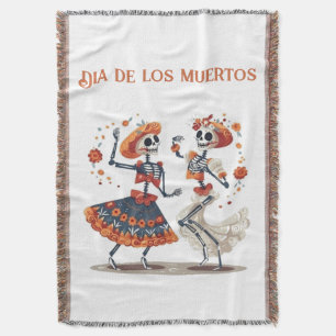 Custom Día de los Muertos Dancing Skeleton Couple Throw Blanket