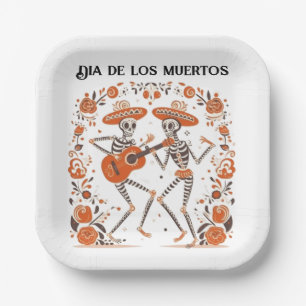 Custom Día de los Muertos Mariachi Skeletons Paper Plate