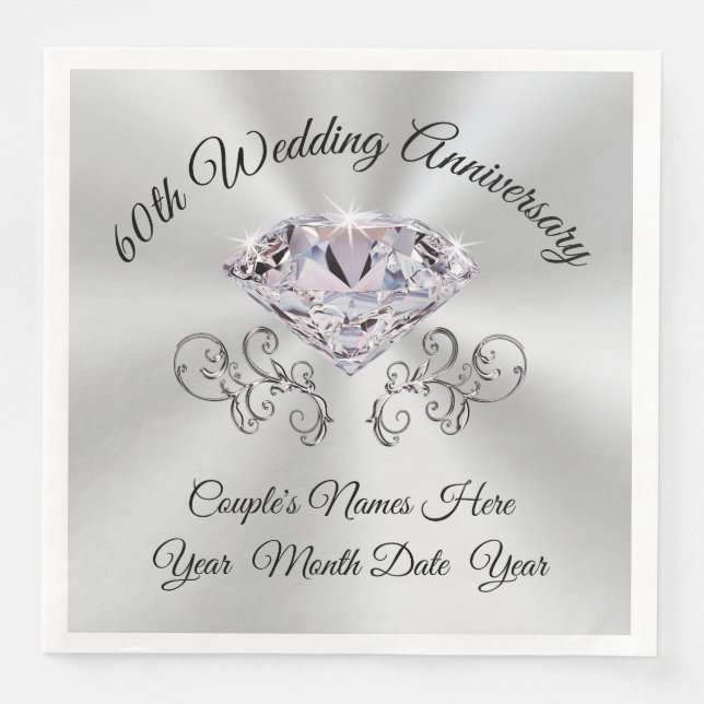 Custom Diamond 60th Wedding Anniversary Napkins (Front)