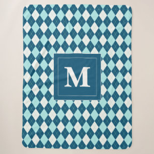 custom diamond pattern vivid blue teal argyle sherpa blanket