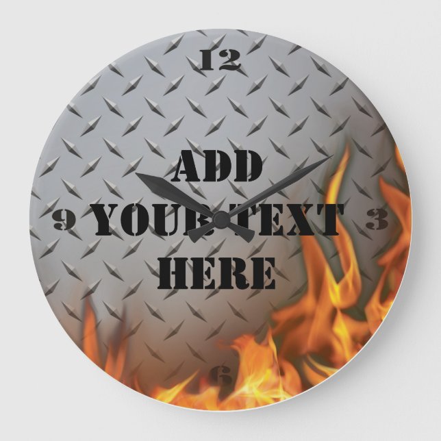 Custom Diamondplate Metal and Fire  Wall Clock (Front)
