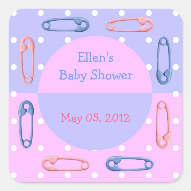Custom Diaper Pin Baby Shower Sticker (Front)