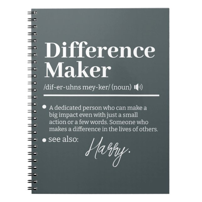 Custom Difference Maker, Mentor Appreciation Gift  Notebook (Front)
