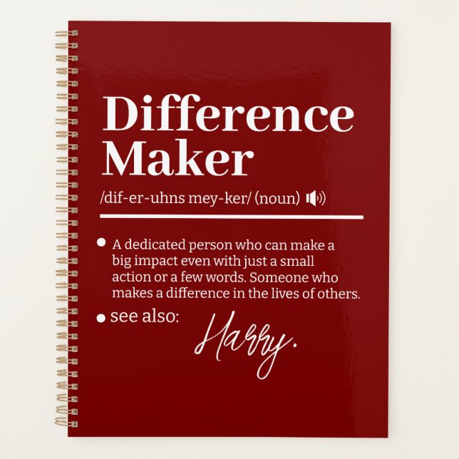 Custom Difference Maker, Mentor Appreciation Gift  Planner (Front)