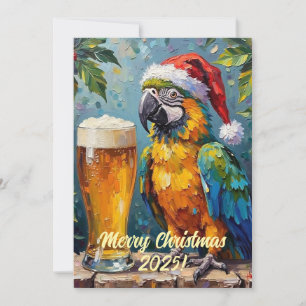 Custom Digital Christmas Parrot And Beer Xmas Card