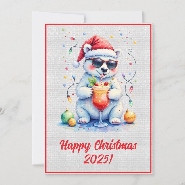 Custom Digital Christmas Polar Bear Cocktail Xmas Card (Front)